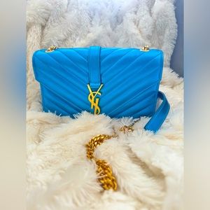 Saint Laurent Blue Matelasse Leather Envelope Chain Shoulder Bag